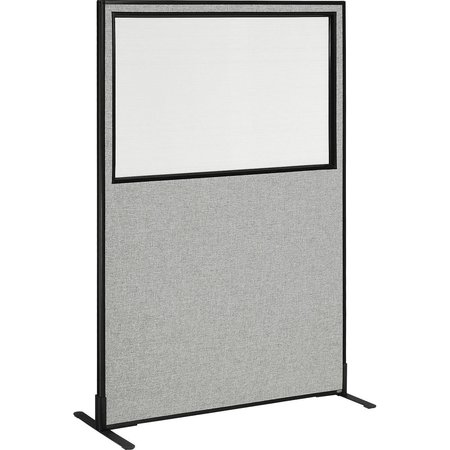 GLOBAL INDUSTRIAL 48-1/4W x 96H Freestanding Office Partition Panel with Partial Window, Gray 695789FWGY